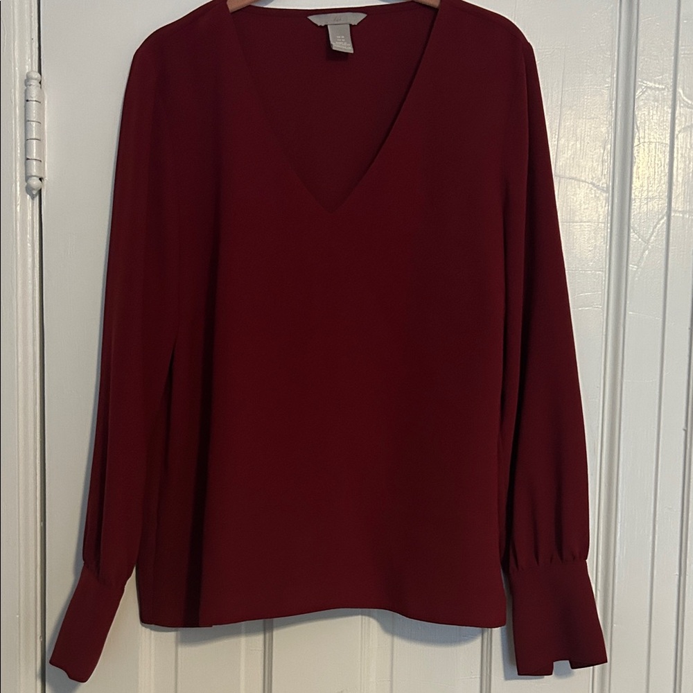 H&M Deep Red V-Neck Blouse
